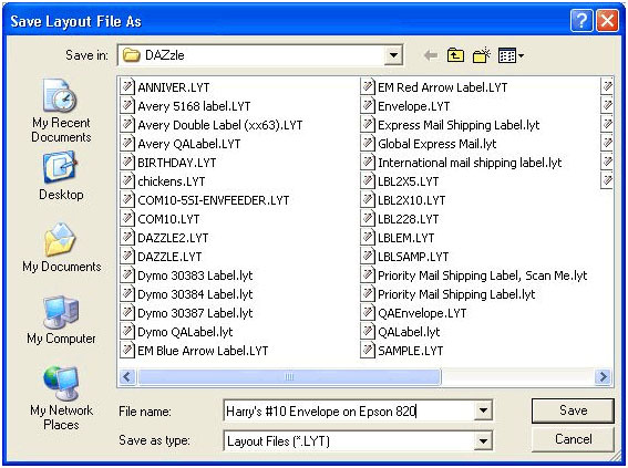Save Layout File As dialog box